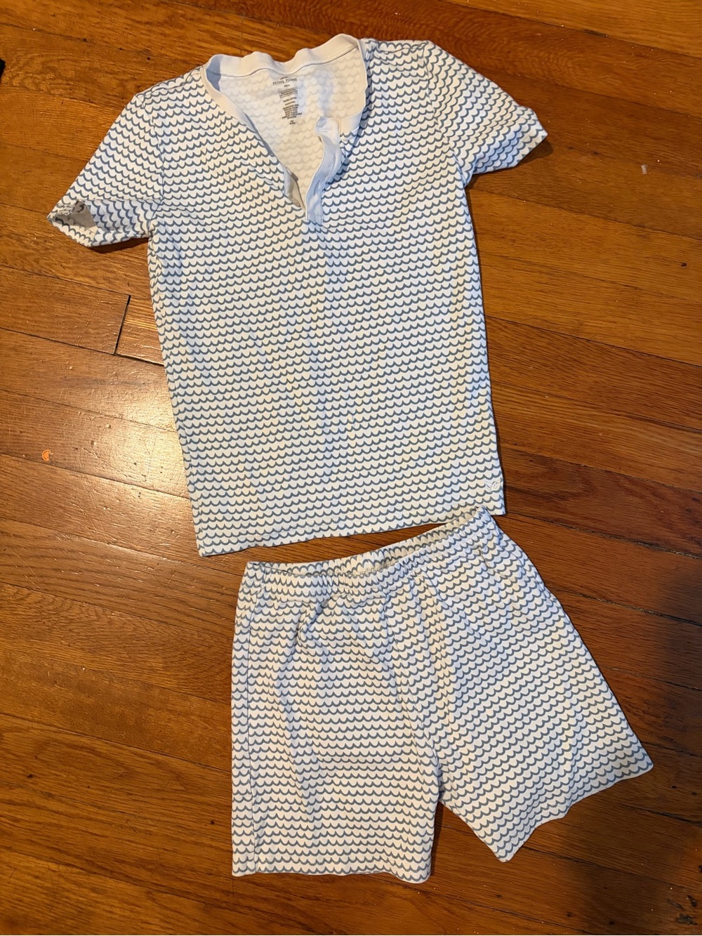 Kids Short Sleeve Pajama Set in Blue Wave Print